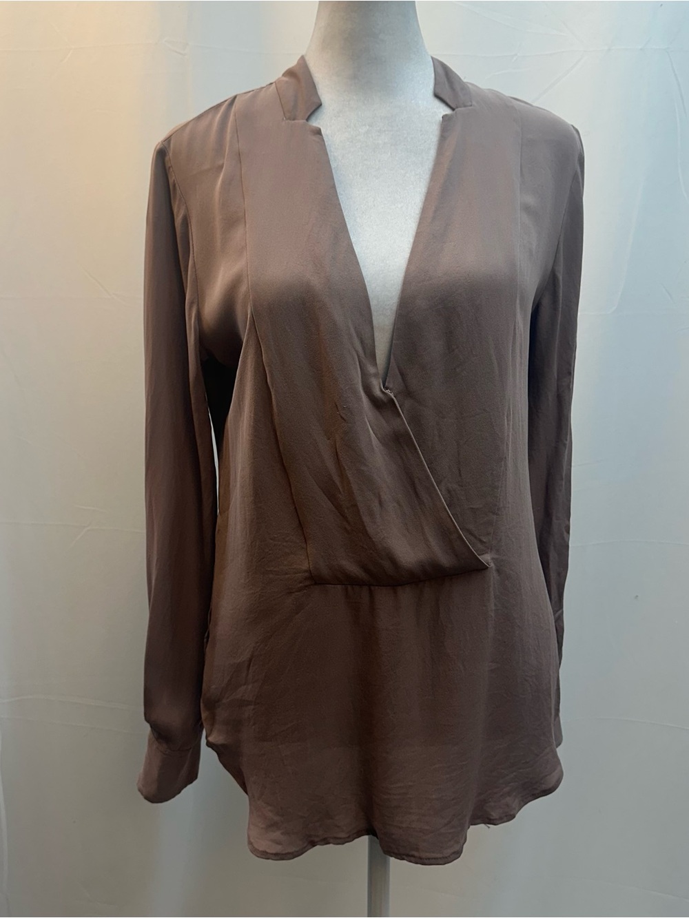 Theory Brown V-Neck Surplice Blouse XS